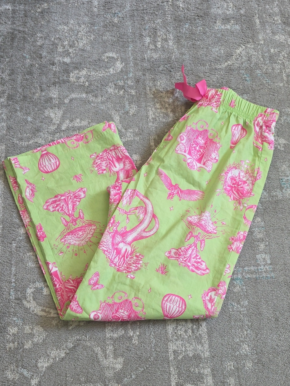 Girls Green and Pink Printed Pajama Pants - Cozy Cotton Sleepwear